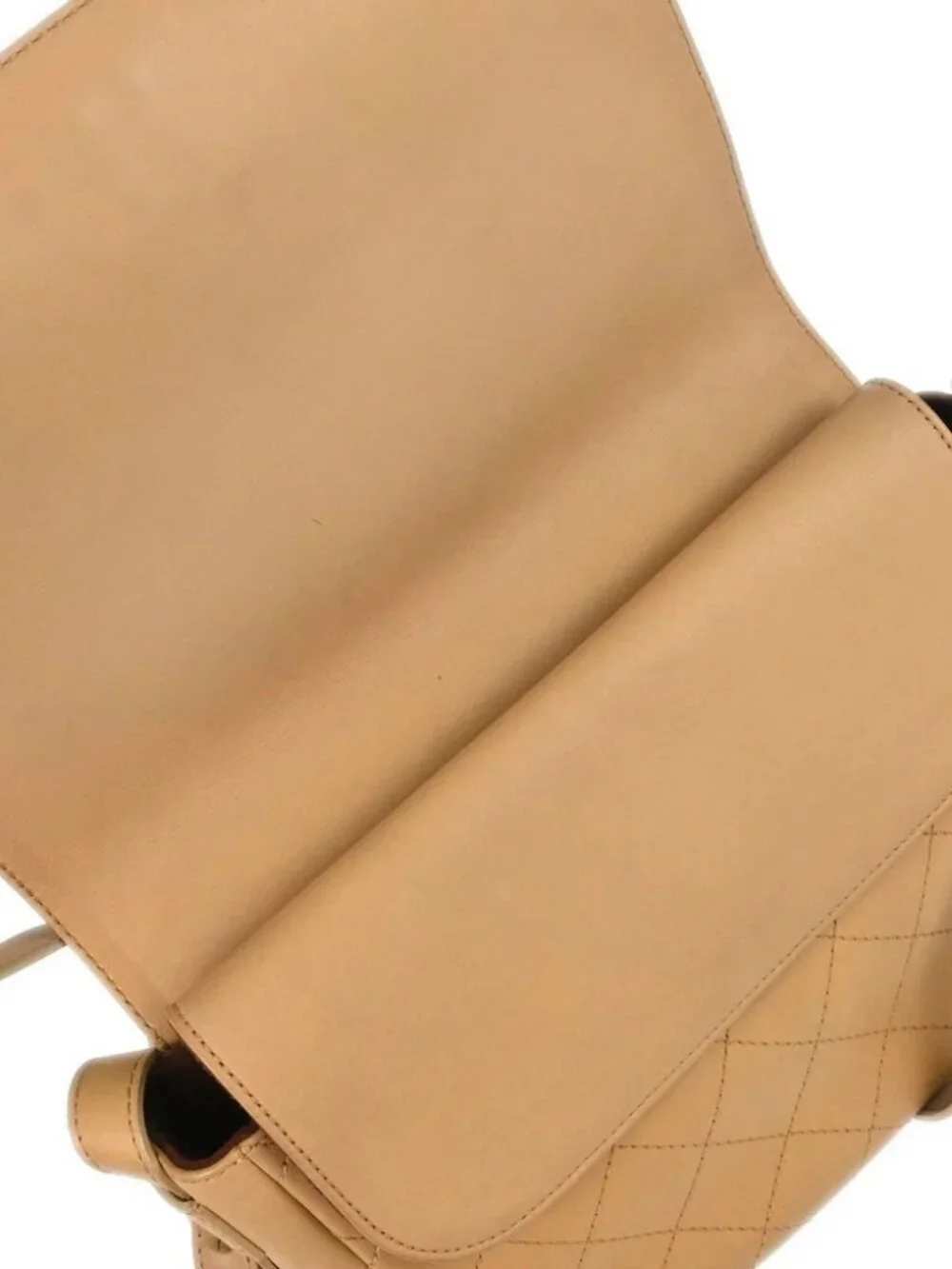 Chanel Beige Calfskin Saddle Double Flap Messenger Shoulder Bag